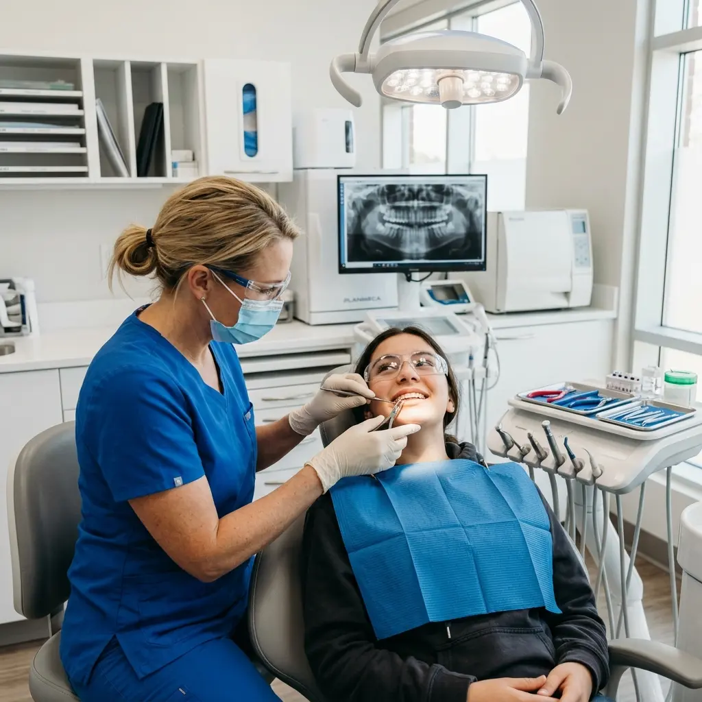 Orthodontist adjusting dental braces