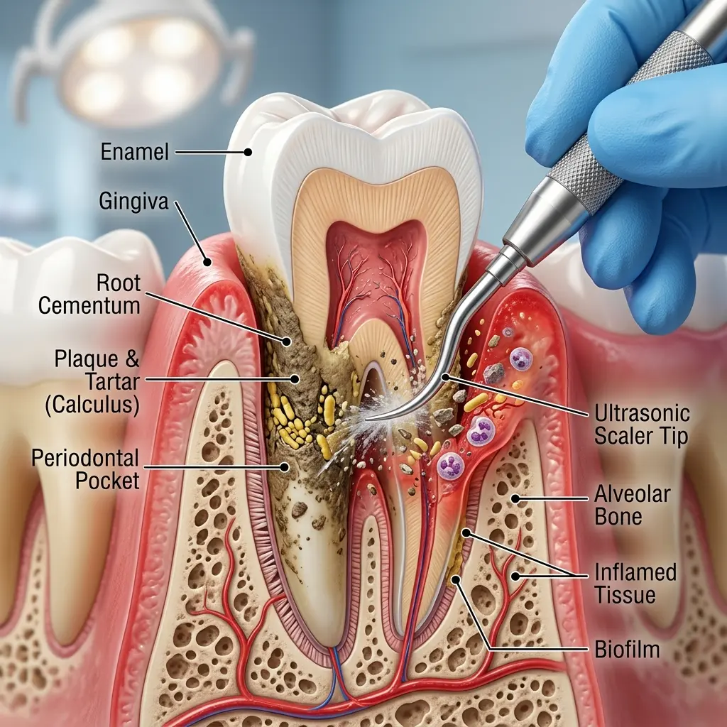 Illustration of Deep Gum Cleaning and Flap Access