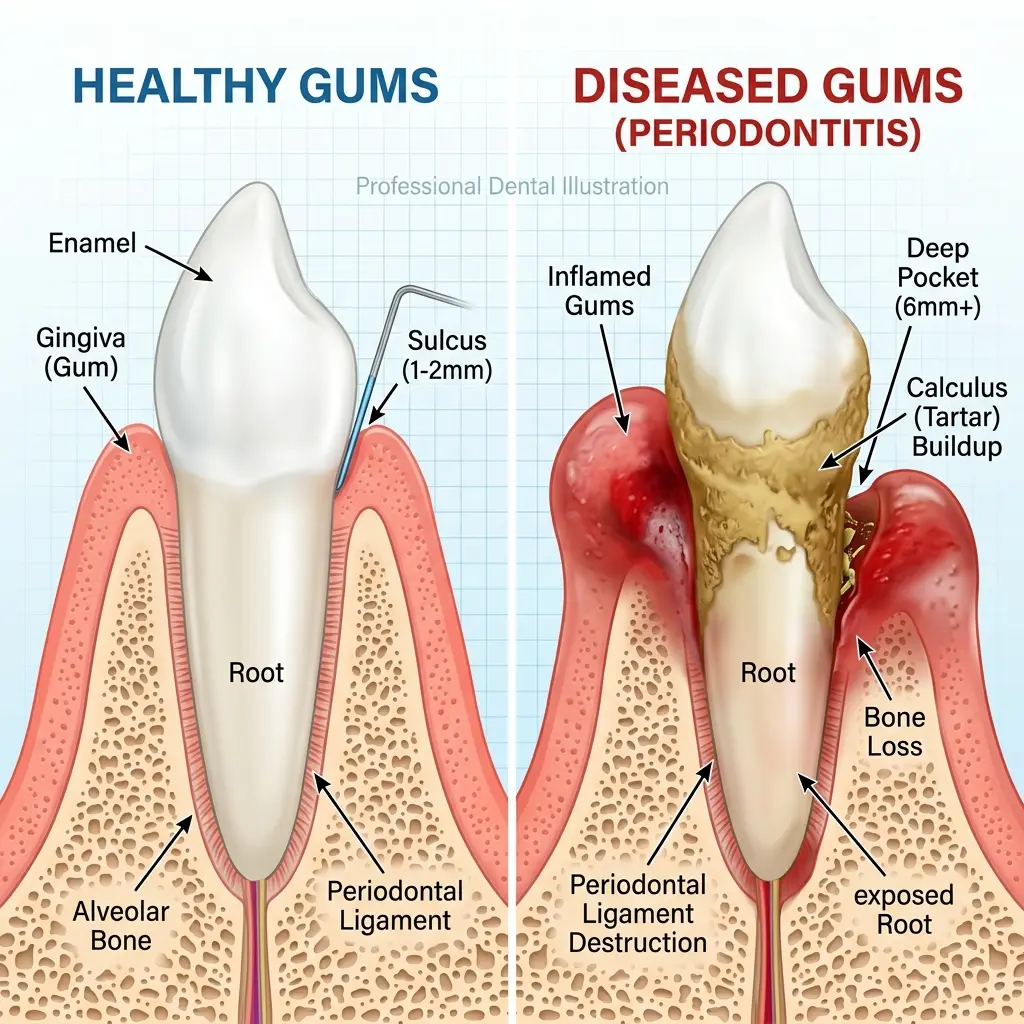 Healthy Gums vs Gum Disease Comparison Illustration
